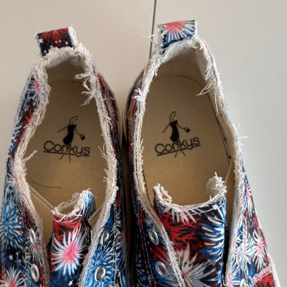 Conkys Women's Red and Blue Tie-Dye Sneakers - Picture 6 of 7